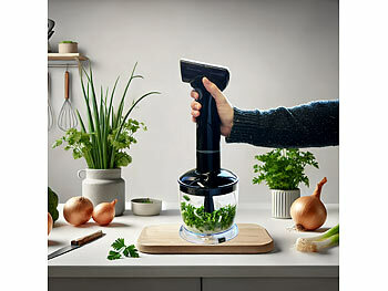 Rosenstein & Söhne Edelstahl-Akku-Stabmixer-Set, abnehmbarer Mixstab, Versandrückläufer 