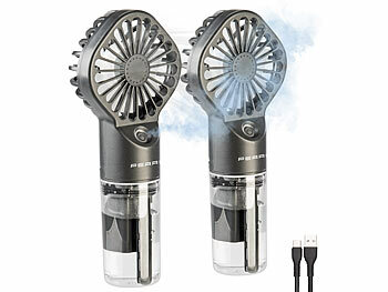 Ventilator: PEARL 2er Set Akku-Taschenventilator m. Nebelsprühfunktion,20 ml-Wassertank