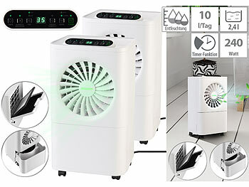 Luftreiniger HEPA Filter: Sichler 2er-Set Digitaler 2in1-Luftentfeuchter & -reiniger mit Timer