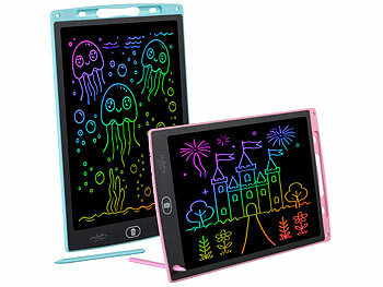 Kinder-Schreibtafel: infactory LCD-Schreibtafel-Set mit 30 cm/12", Stift, multicolor, rosa und blau