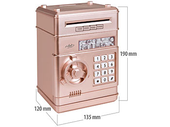 infactory 2er-Set Elektrische Kinder-Spardose, Tresor, Zahlencode, rosa & silber