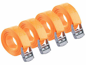 Zurrgurt: AGT 4er-Set Zurr-/Spanngurte, Klemmverschluss, 2,5 cm x 4m, DIN EN 12195-2