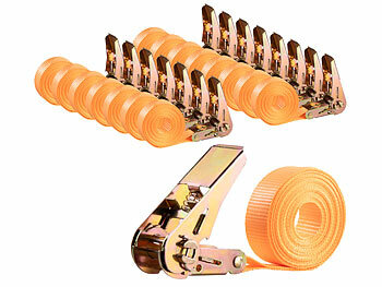 Spanngurte einteilig: AGT 16er-Set 4-m-Spanngurte, Ratschen, 800 kg, DIN EN 12195-2-zertifiziert 