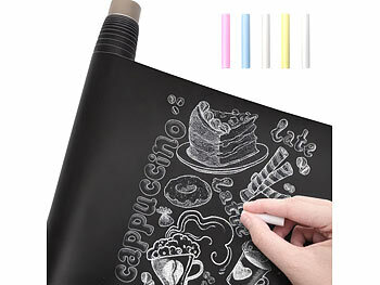 infactory Selbstklebende Tafelfolie mit 5 bunten Kreiden, abwischbar,90 x 200 cm