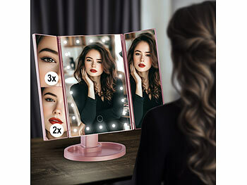 Sichler Beauty 2er-Set Falt-Schminkspiegel mit Beleuchtung, 3x/2x/1x-Vergrößerung