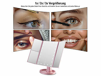 Sichler Beauty 2er-Set Falt-Schminkspiegel mit Beleuchtung, 3x/2x/1x-Vergrößerung
