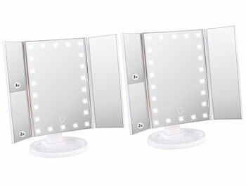 Kosmetikspiegel LED: Sichler Beauty 2er-Set Falt-Schminkspiegel, LED-Beleuchtung, 3x/2x/1x-Vergrößerung