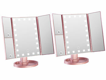 Sichler Beauty 2er-Set Falt-Schminkspiegel mit Beleuchtung, 3x/2x/1x-Vergrößerung