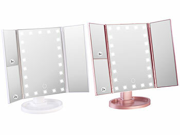 LED-Kosmetikspiegel: Sichler Beauty 2er-Set Falt-Schminkspiegel, LED-Beleuchtung, 3x/2x/1x-Vergrößerung