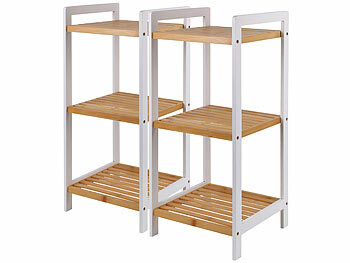 Badezimmer Regal Bambus: Rosenstein & Söhne 2er-Set Bambusregal, 3 Ablagen, 30 x 70 x 30 cm, weiß/bambus
