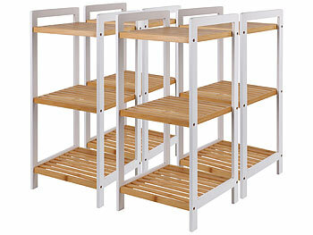 Badezimmer Regal Holz: Rosenstein & Söhne 4er-Set Bambusregal, 3 Ablagen, 30 x 70 x 30 cm, weiß/bambus
