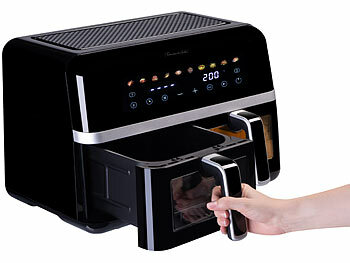 Rosenstein & Söhne Dual-Heißluftfritteuse, 2 Schubladen mit Sichtfenster, 10 Programme