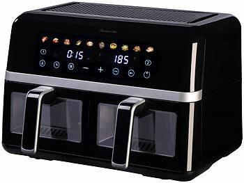 Rosenstein & Söhne Dual-Heißluftfritteuse, 2 Schubladen mit Sichtfenster, 10 Programme