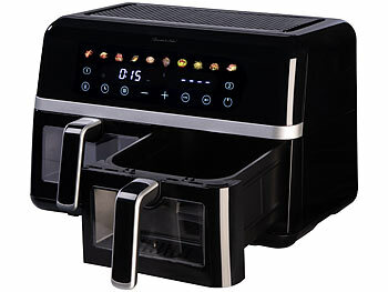 Rosenstein & Söhne Dual-Heißluftfritteuse, 2 Schubladen mit Sichtfenster, 10 Programme