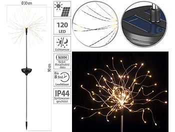 LED Feuerwerk: Lunartec Garten-Solar-Lichtdeko mit 120 warmweißen LEDs, Kupferdraht, IP44