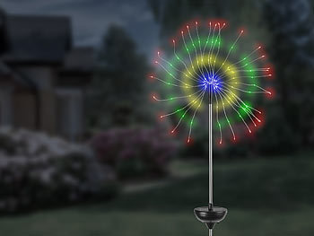 Lunartec Garten-Solar-Lichtdeko mit Feuerwerk-Effekt, Set aus warmweiß und bunt