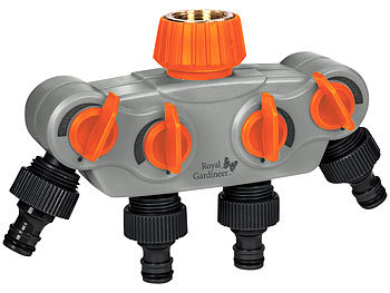 Royal Gardineer 4er-Set WLAN-Bewässerungscomputer, Ventil, 4-fach-Wasserverteiler, App