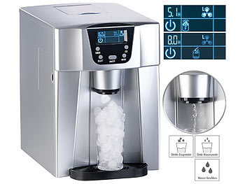 Eismaschine: Rosenstein & Söhne Premium-Eiswürfelmaschine mit Eiswürfel- & Kaltwasserspender, 2 Liter