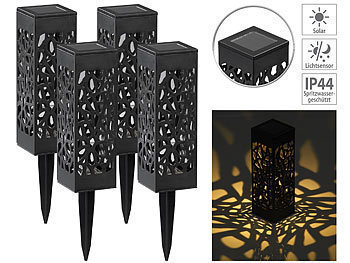 LED Gartenlampen: Lunartec 4er-Set Solar-LED-Laternen, Effekt-Muster, Lichtsensor, warmweiß, IP44