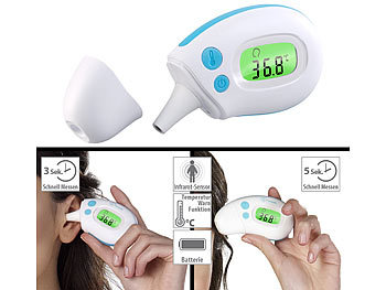 2in1-Infrarot-Thermometer: newgen medicals Medizinisches Mini-Infrarot-Fieberthermometer für Ohr- & Stirnmessung