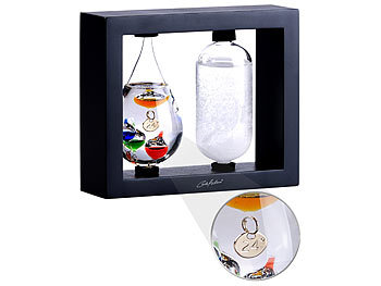 Wetterglas: Carlo Milano 2in1-Galileo-Thermometer & Sturmglas mit elegantem Holzrahmen, schwarz