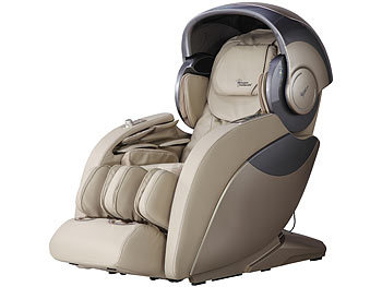 newgen medicals Luxus-Ganzkörper-Massagesessel mit Space-Cover, Bluetooth, App, beige