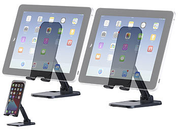 Tablet Halterung: PEARL 2er-Set faltbarer Universal-Smartphone & -Tablet-Ständer, verstellbar