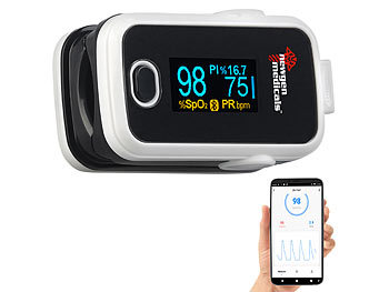newgen medicals Medizinischer Finger-Pulsoximeter mit OLED-Farbdisplay, Bluetooth, App