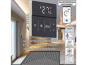 WLAN Raumthermostat: revolt WLAN-Fußbodenheizung-Thermostat mit App und Sprachsteuerung, schwarz