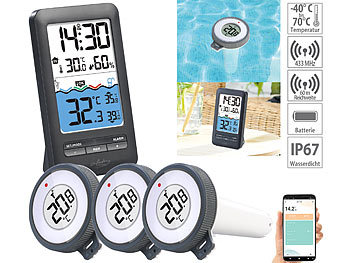 Funk Poolthermometer: infactory Smartes WLAN-Teich- & Poolthermometer mit 3 Sensoren, App, IP67