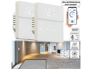 WiFi Thermostat Alexa: revolt 2er-Set WLAN-Fußbodenheizung-Thermostate mit App, weiß