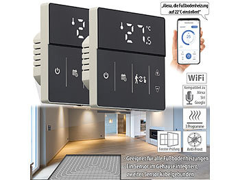 Wireless Thermostat: revolt 2er-Set WLAN-Fußbodenheizung-Thermostate mit App, schwarz
