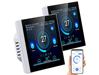 Smart Thermostat WLAN: revolt 2er-Set WLAN-Thermostate für Fußbodenheizungen, Touchdisplay