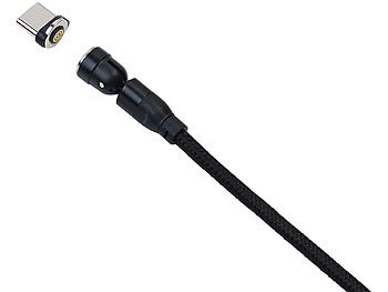 Callstel USB-A-Kabel, magnetischer Stecker für USB-C, Micro-USB, Lightning, 3 A