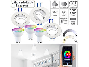 Fassungen Einbaustrahler: Luminea 3er-Set Alu-Einbaustrahler-Rahmen, weiß, inkl. ZigBee-LED-Spots