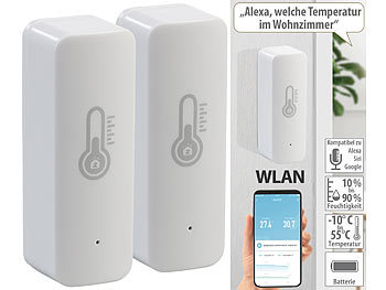 Temperatursensor: Luminea Home Control WLAN-Temperatur- & Luftfeuchtigkeits-Sensor mit App, 2er-Set