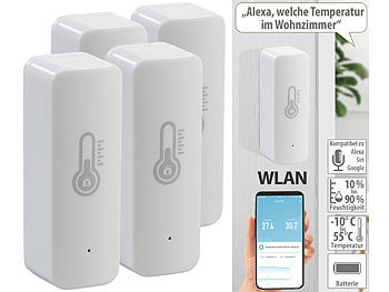 WiFi Thermometer: Luminea Home Control WLAN-Temperatur- & Luftfeuchtigkeits-Sensor mit App, 4er-Set