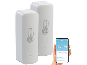 Luminea Home Control 2er-Set ZigBee-Temperatur- & Luftfeuchtigkeits-Sensoren mit App
