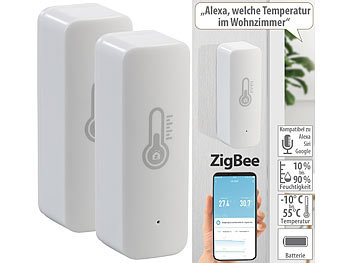 Luminea Home Control 2er-Set ZigBee-Temperatur- & Luftfeuchtigkeits-Sensoren mit App