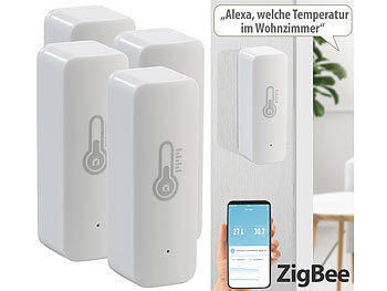 Luminea Home Control 4er-Set ZigBee-Temperatur- & Luftfeuchtigkeits-Sensoren mit App