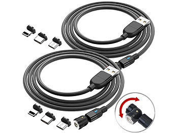 Ladekabel Typ C: Callstel 2er-Set USB-Kabel mit 6 Magnet-Stecker für USB-C, Micro-USB, Lightning