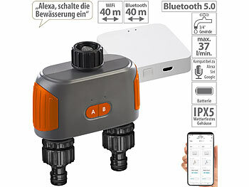 Bewässerungsventil Dual: Royal Gardineer Bewässerungscomputer mit Bluetooth 5, Dual-Ventil und WLAN-Gateway