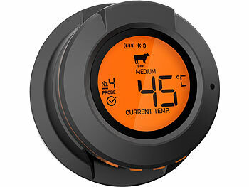 Rosenstein & Söhne Smartes Digital-Grill-Thermometer, Umrüstset, 4 Sensoren, BT, App