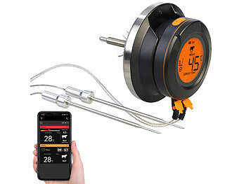 Rosenstein & Söhne Smartes Digital-Grill-Thermometer, Umrüstset, 4 Sensoren, BT, App