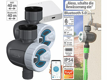 Bewässerungscomputer, Bluetooth: Royal Gardineer 2 smarte programmierbare Bewässerungscomputer mit WLAN-Gateway & App