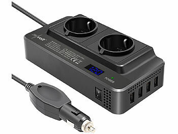 Kabel 12V Strom Verteiler Charger Laptop Netzteil Automobil Notebook: revolt 200W-Kfz-Wechselrichter Steckerleiste, 2x 230V, 4x USB, 400W Spitze