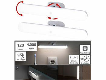 Lichtleiste Küche USB: Lunartec 2er-Set schwenkbare Akku-LED-Lichtleisten, PIR, 120 lm, tageslichtweiß