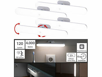 Lichtleiste Küche USB: Lunartec 4er-Set schwenkbare Akku-LED-Lichtleisten, PIR, 120 lm, tageslichtweiß
