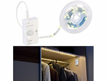 Lunartec Schrankbeleuchtung: Akku-LED-Streifen, 30 warmweiße LEDs, PIR- Sensor, 180 lm, 100 cm, IP65 (Nachtlicht mit Bewegungsmelder USB)