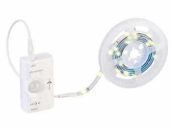 Lunartec Akku-LED-Streifen, 30 warmweiße LEDs, PIR-Sensor, 180 lm, 100 cm, IP65